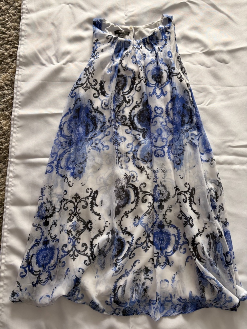 Alfani Blue and White Printed Sleeveless Dress